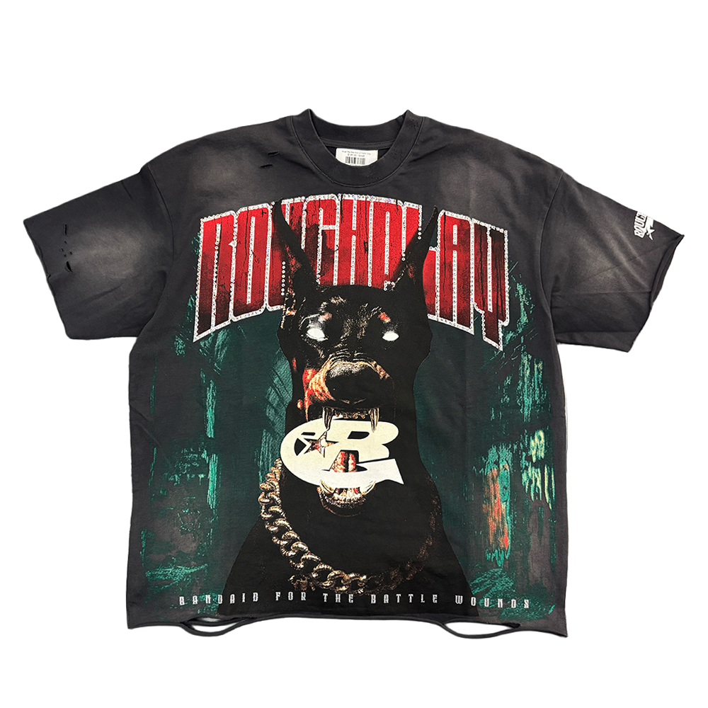Rough Play Dog cover art T-shirt Grey