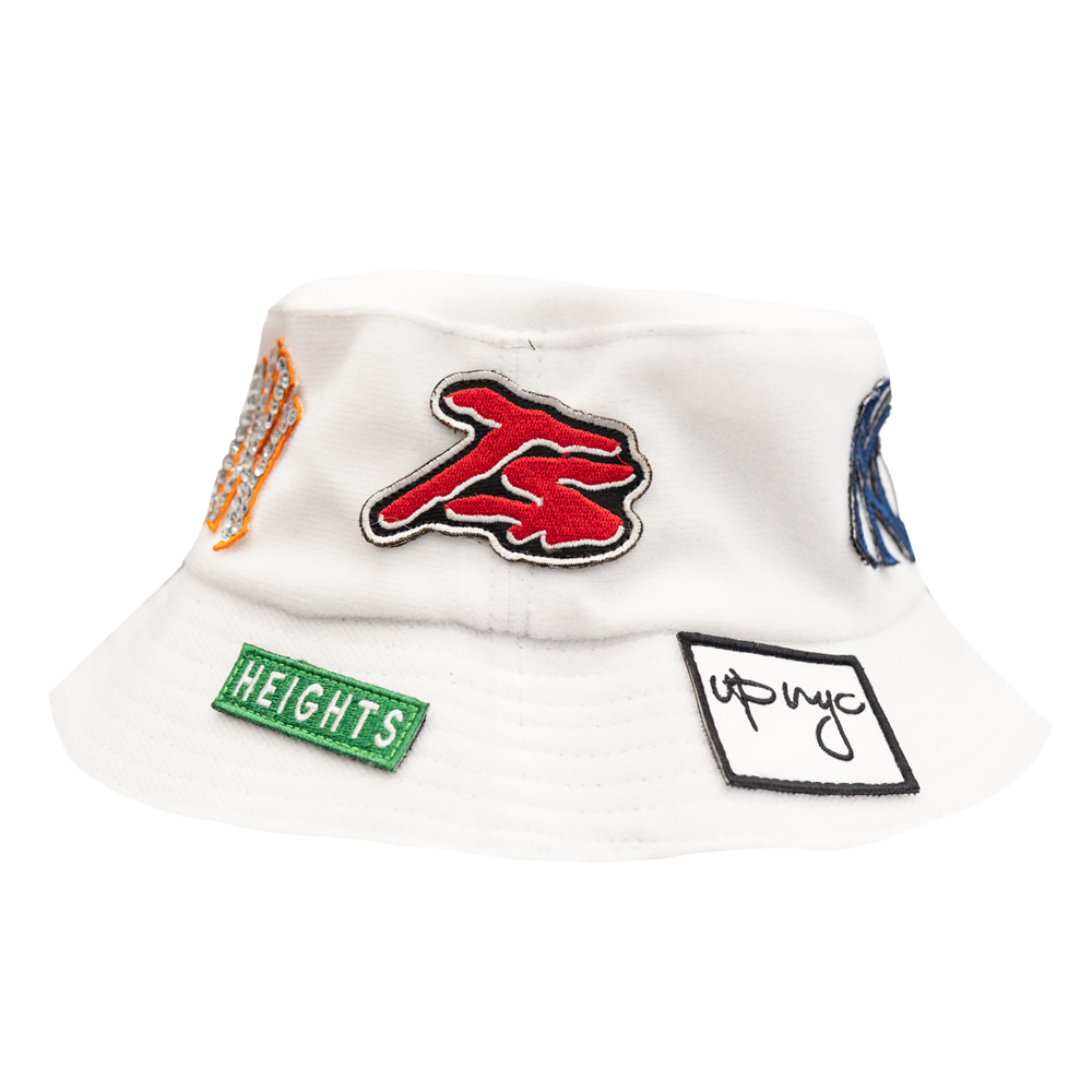 UP NYC x Stiky White Bucket Hat with Patches