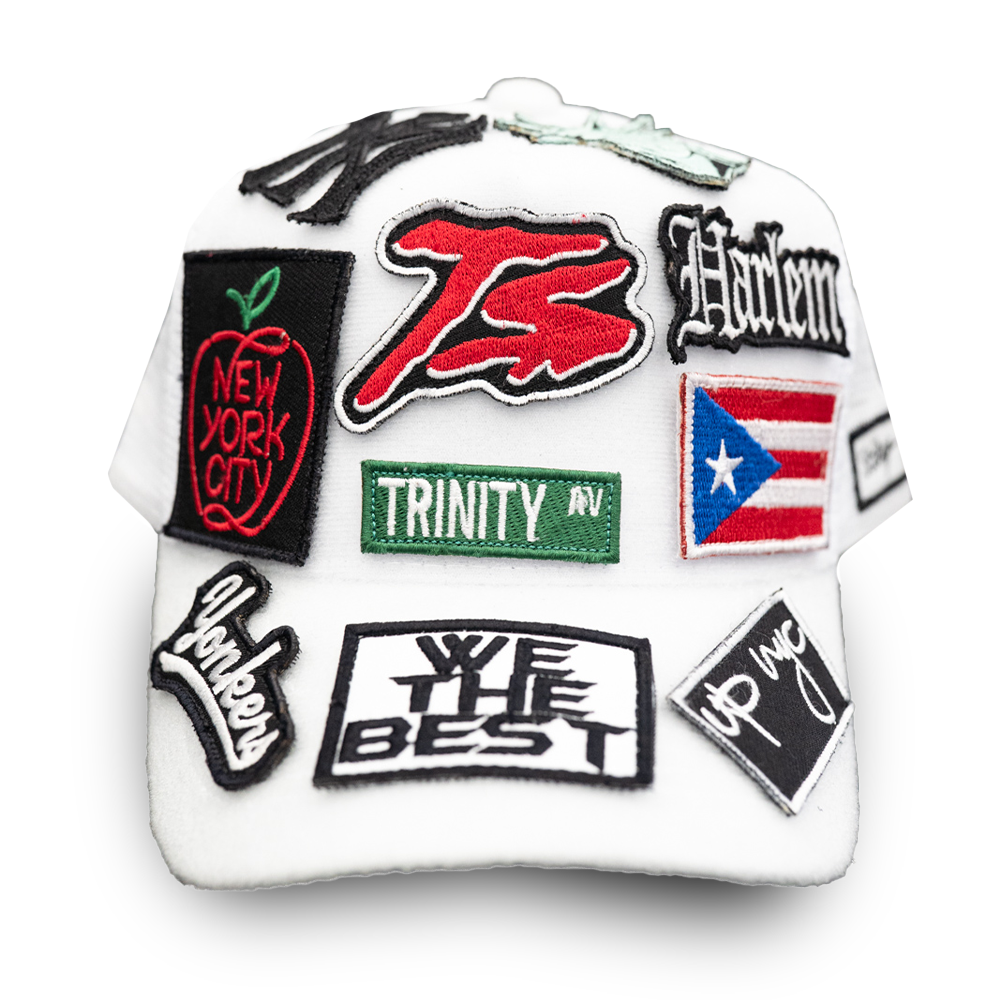 UP NYC x Stiky White Trucker Hat with Patches