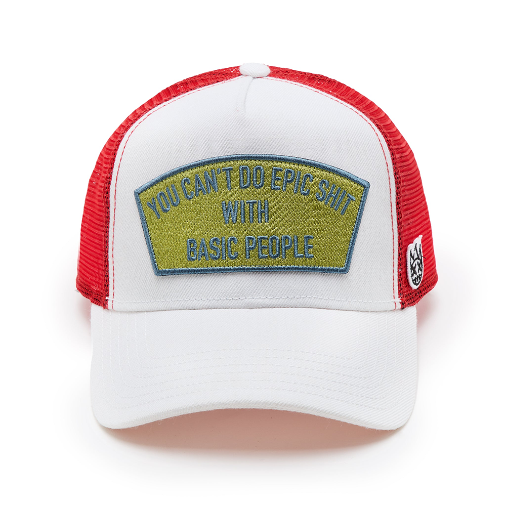 Cult's Logo Mesh Back Trucker Hat "Epic Shit" in Winter White